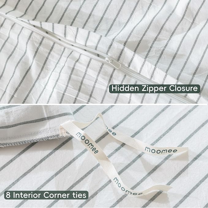 MooMee Striped Duvet Cover Set 100% Washed Cotton Linen Like Textured - Image 6