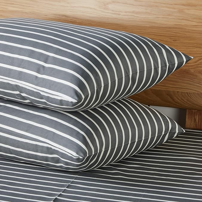 JELLYMONI 100% Natural Cotton 3pcs Striped Duvet Cover Sets, Dark Grey Duvet - Image 7