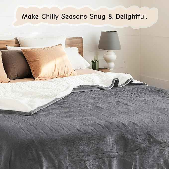 Electric Heated Blanket Throw 50"x60", Soft Flannel Sherpa Heating Throw - Image 6