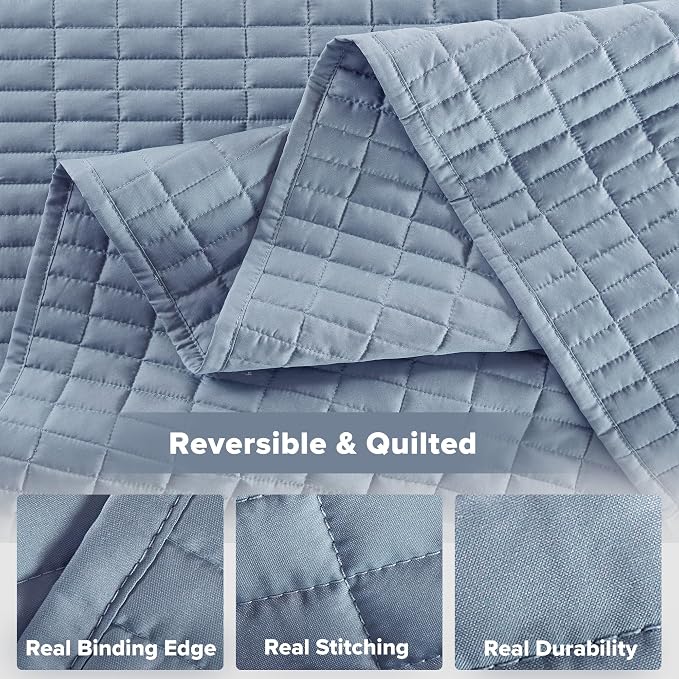 Comfort Spaces Blue Oversized Queen Quilt Set 102"x118" Bedspread Quilted - Image 6