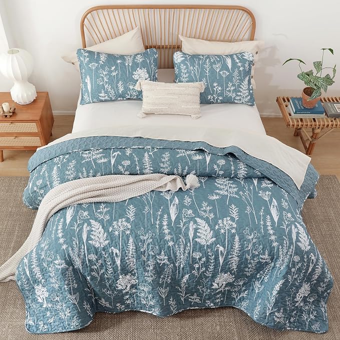 JANZAA Quilt King Size Mineral Blue Quilt Bed Spread Boho Quilt - Image 5
