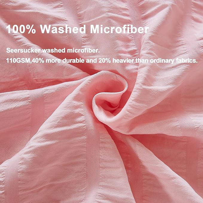 AveLom Blush Pink Seersucker Duvet Cover Set Full Size, 3 Pieces, Ultra Soft - Image 3