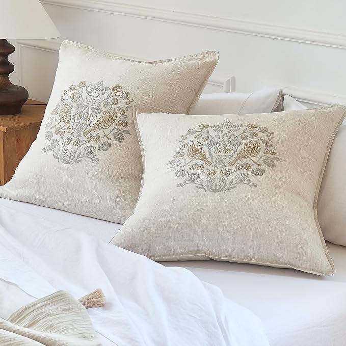 Simple&Opulence 100% Linen Euro Shams 26'' x 26'' Pack of 2, Embroidery - Image 8
