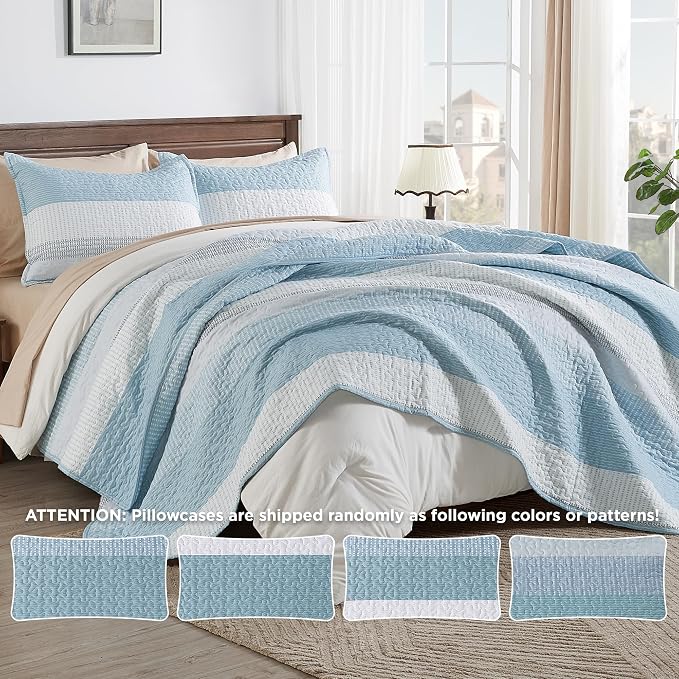Andency King Size Quilt Set Aqua Blue, 3 Pieces Summer Ultra Soft Lightweight - Image 4