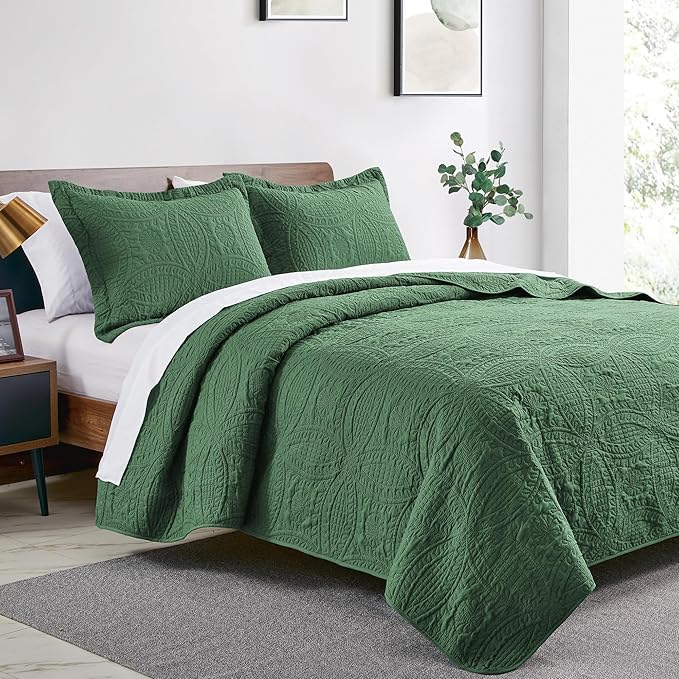 Love's cabin Quilts for Full Bed Olive Green Bedspreads Bedding Set - Image 2