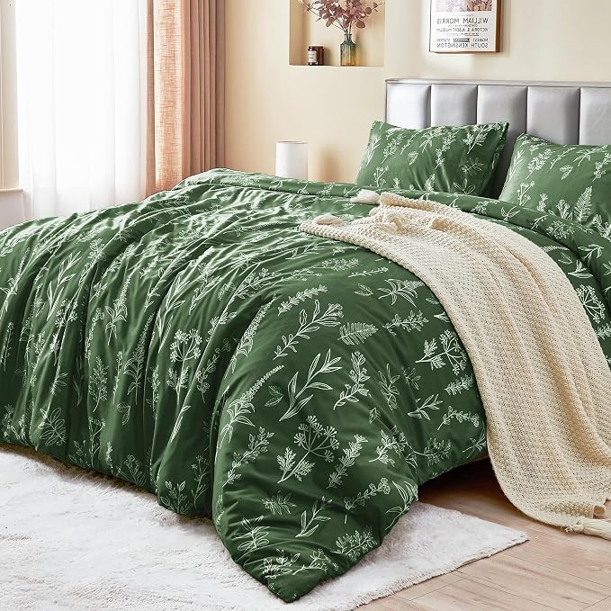 MUXHOMO Duvet Cover Full Size, Reversible Floral Dark Green Duvet Cover Set - Image 2