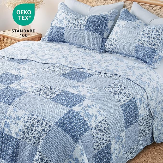 GOONE King Quilt Set 104"x90", Lightweight Washed Coverlet, Reversible Spring & - Image 3
