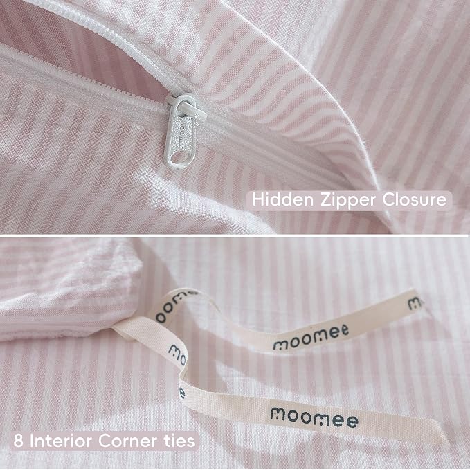 MooMee Striped Duvet Cover Set 100% Washed Cotton Linen Like Textured - Image 8