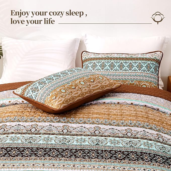 WONGS BEDDING Boho Fall Queen Quilt Set, Lightweight Microfiber Bed Decor - Image 4