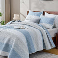 Andency Queen Quilt Bedding Set Misty Blue, 3 Pieces Patchwork Summer Striped by Andency
