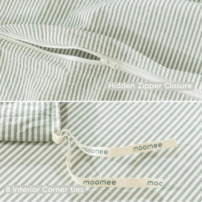 MooMee Striped Duvet Cover Set 100% Washed Cotton Linen Like Textured - Image 6