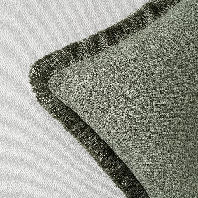 MIULEE Decorative Throw Pillow Covers Neutral Linen Fringe Throw Pillows Euro - Image 3