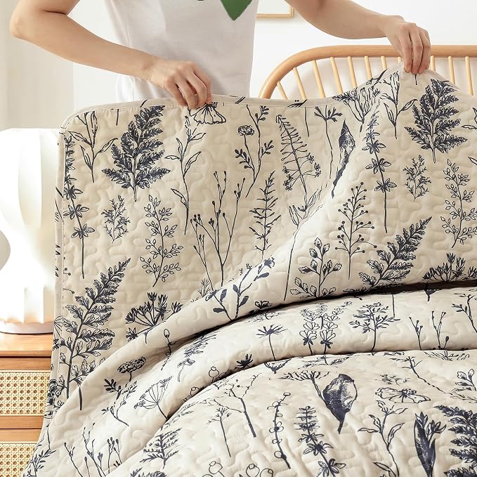 JANZAA Quilts Queen Size Beige Quilt Botanical - Image 8