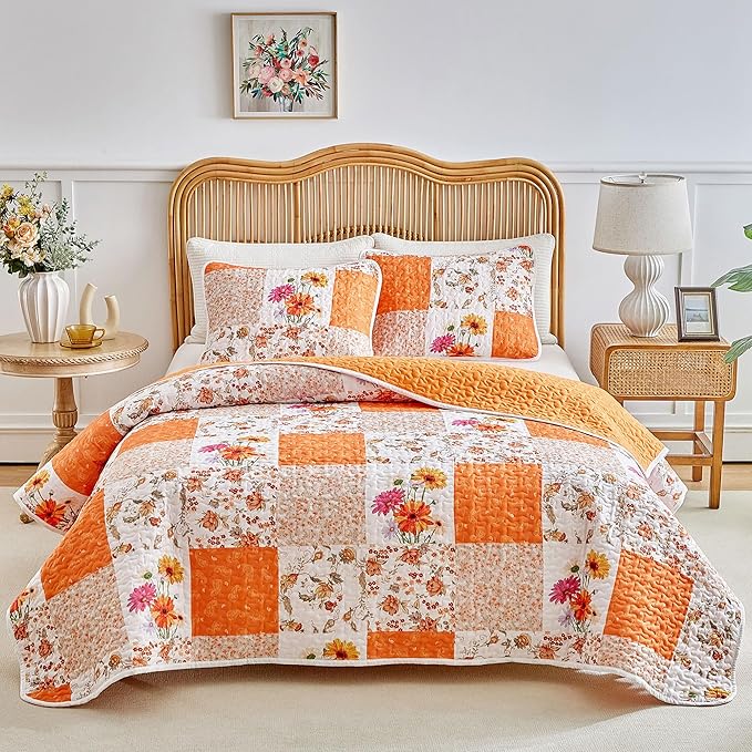 Joyreap 2 Pieces Floral Patchwork Quilt Set Twin, Smooth Soft Microfiber Quilt by Joyreap