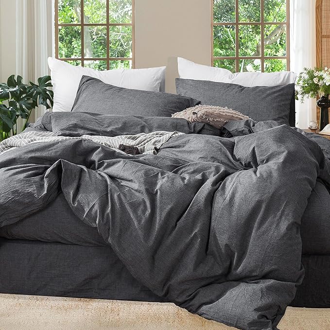 MooMee Bedding Duvet Cover Set 100% Washed Cotton Linen Like Textured by MOOMEE