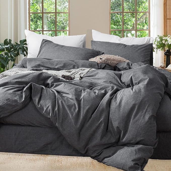 MooMee Bedding Duvet Cover Set 100% Washed Cotton Linen Like Textured by MOOMEE