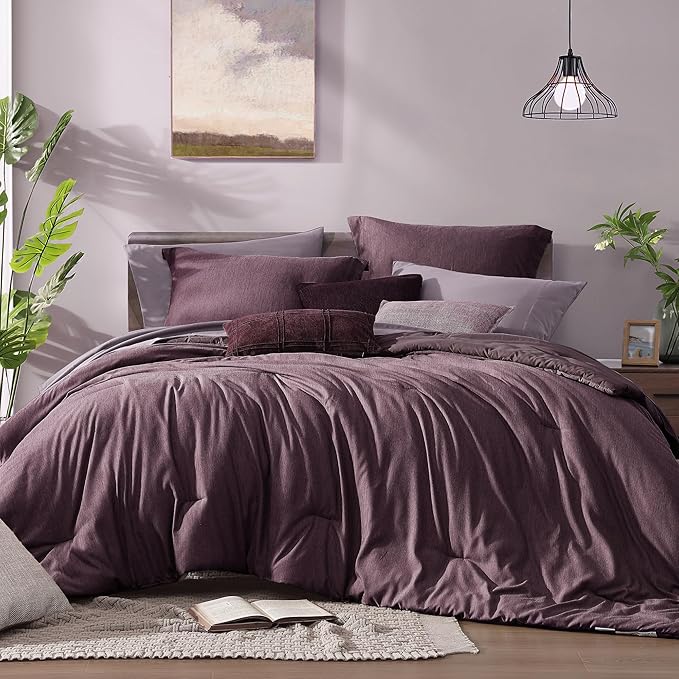 Monbix Twin XL Comforter Set Italian Plum, Cationic Dyeing Bedding Set by Monbix