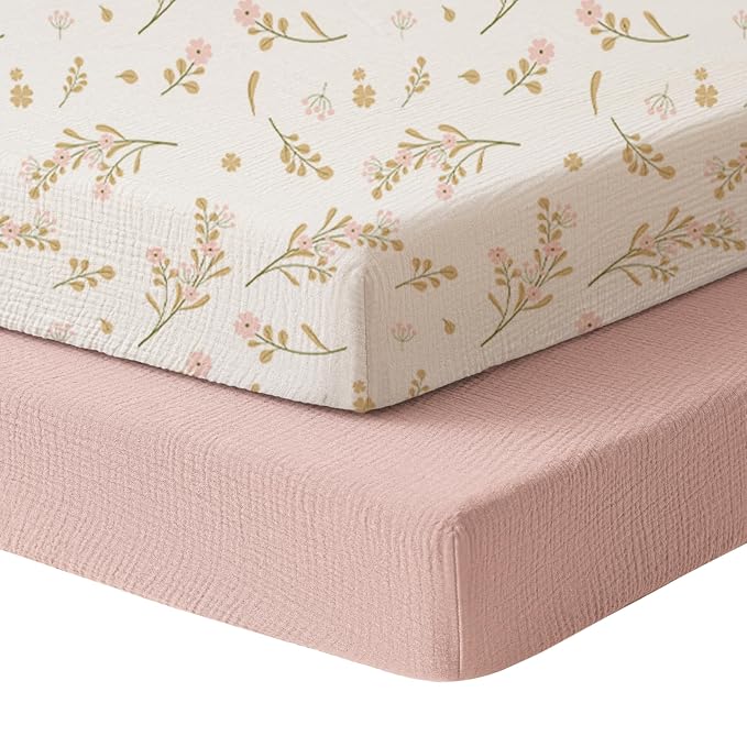 Konssy Muslin Mini Crib Sheets, 100% Soft Cotton Pack and Play Sheets by Konssy