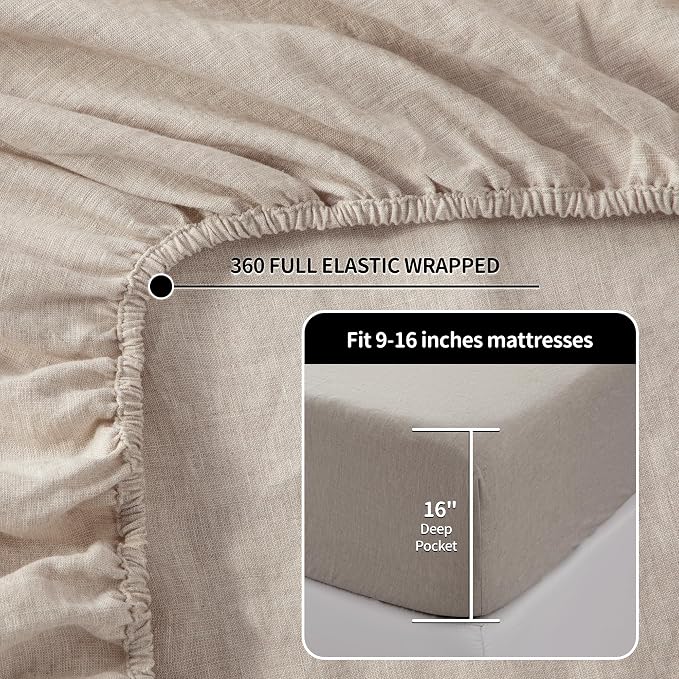 LBRO2M 100% Pure Linen Sheet Set Deep Pocket Up to 16" Bed Sheets Sets - Image 5