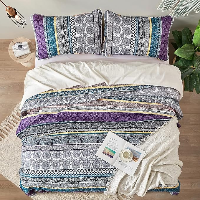 WONGS BEDDING Boho Quilt Set California King Size, Lightweight Bedspread - Image 3