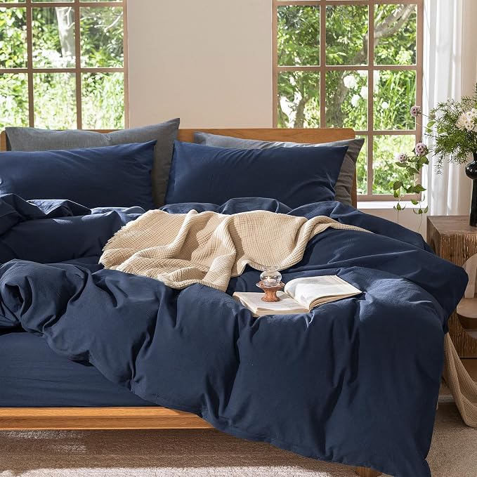 MooMee Bedding Duvet Cover Set 100% Washed Cotton Linen Like Textured - Image 7