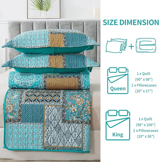 BEDIFANY 3 Pieces Cotton King Size Quilt Sets, King Bedspread Lightweight - Image 7