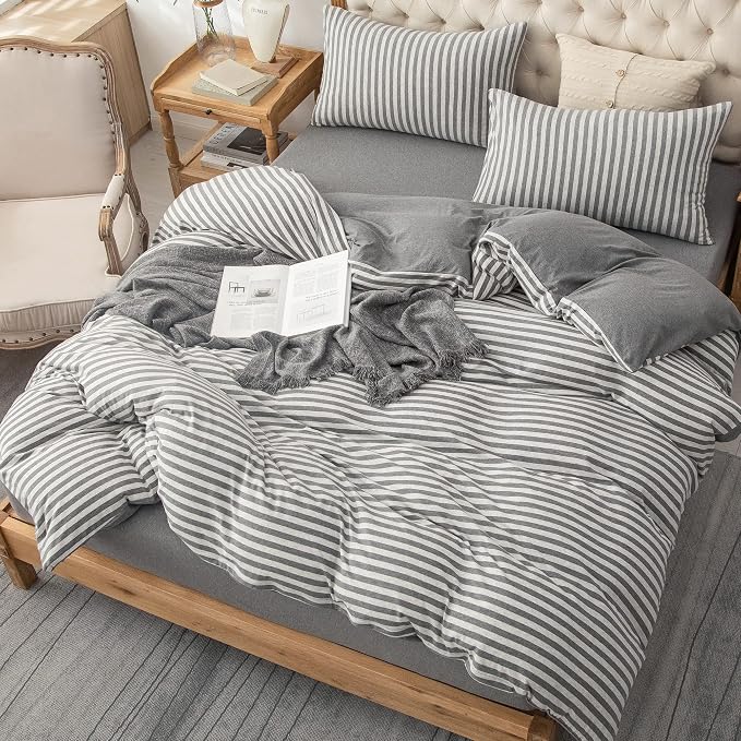 PURE ERA Jersey Knit Duvet Cover Set 100% T-Shirt Heather Cotton Super Soft - Image 4