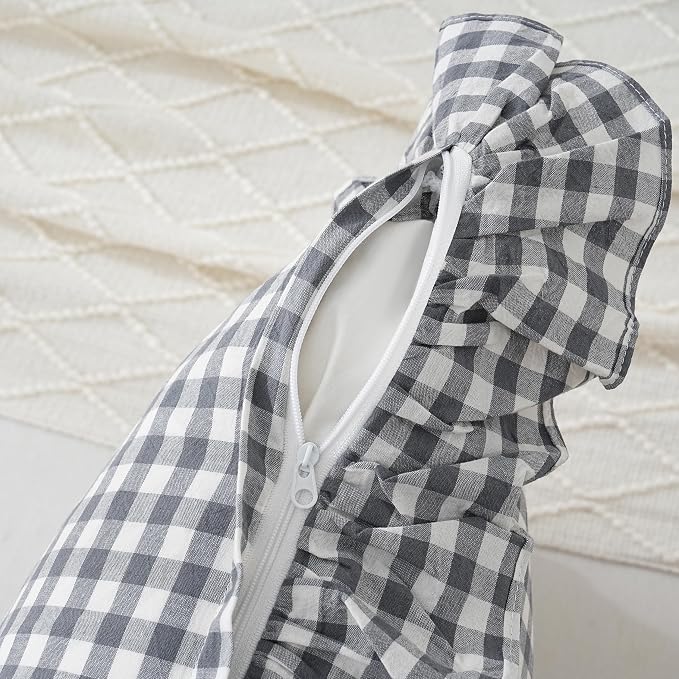 2 Pack Grey/White Plaid Ruffled Throw Pillow Sham 20 x20 inches, Washed Cotton - Image 5