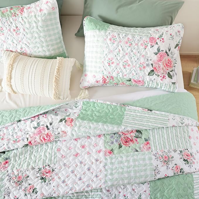 YIKUSH Quilt Sets King Size Floral Quilt Set 3 Pieces Bedding Set Bedspreads - Image 3