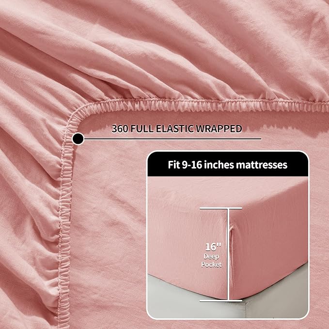 LBRO2M 100% Pure Linen Sheet Set Deep Pocket Up to 16" Bed Sheets Sets - Image 4