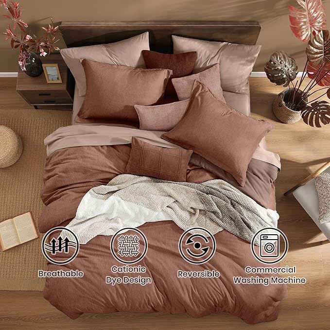 Monbix Full Size Comforter Set, Terracotta Bedding Comforter - Image 2