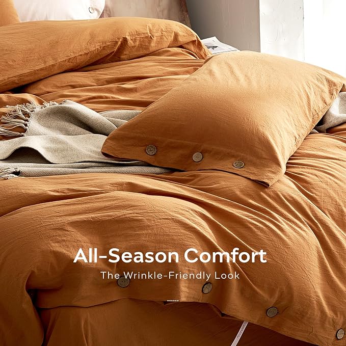 JELLYMONI 100% Washed Cotton Duvet Cover Twin – Soft, Breathable Linen-Look - Image 5