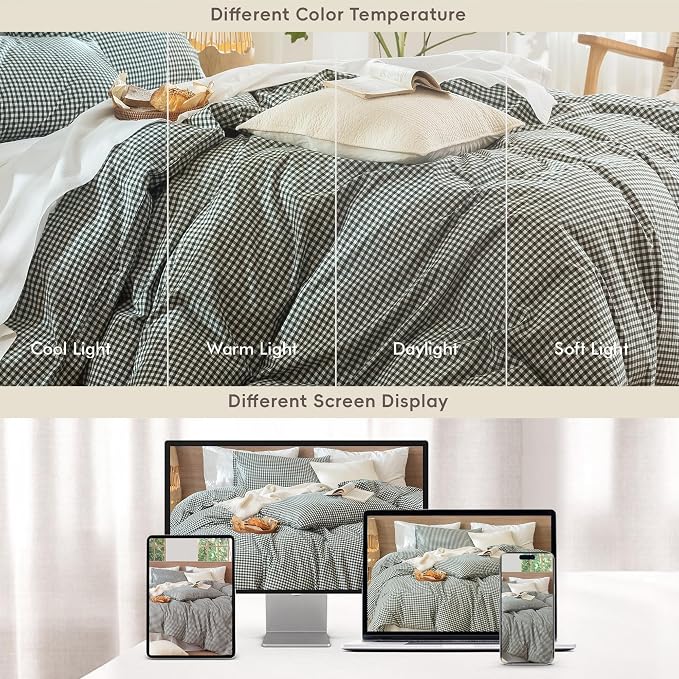 MooMee Gingham Duvet Cover Set 100% Washed Cotton Linen Like Textured - Image 7