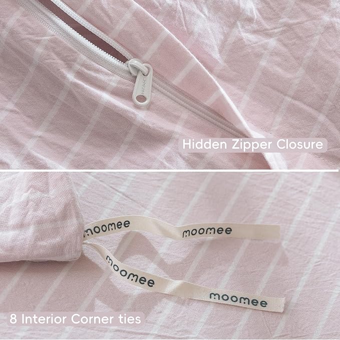 MooMee Striped Duvet Cover Set 100% Washed Cotton Linen Like Textured - Image 8