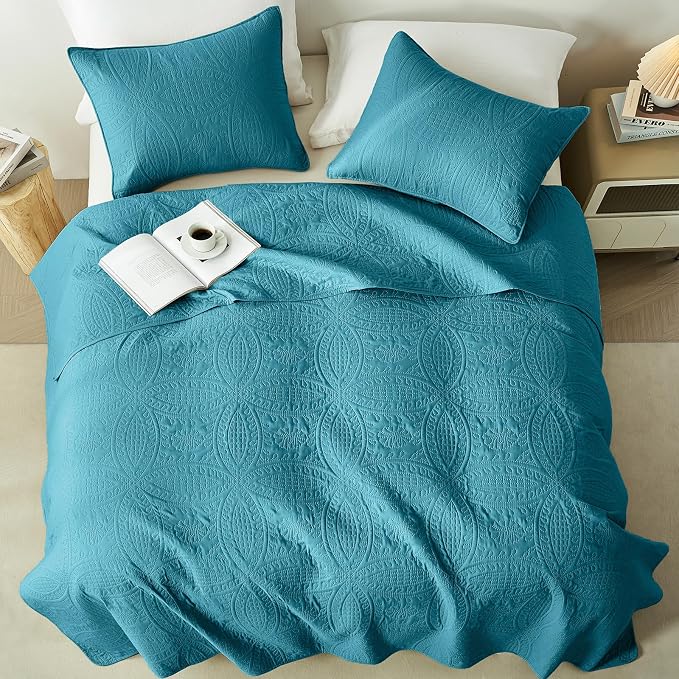 akkialla Teal Full/Queen Quilt Set, Ultrasonic Lightweight Bedspread Coverlet - Image 3
