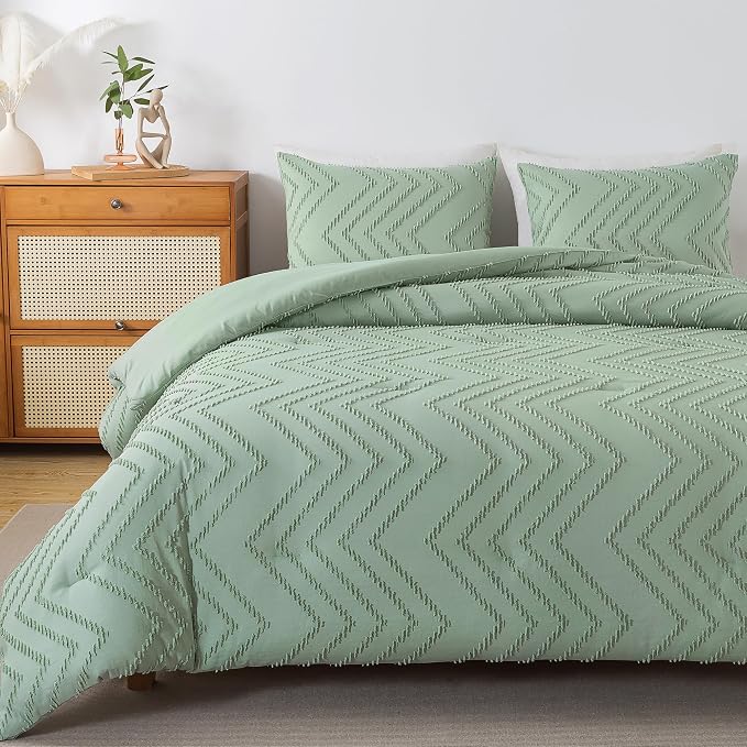 Andency Sage Green King Comforter Set, Boho Soft Fluffy Warm Lightweight - Image 3