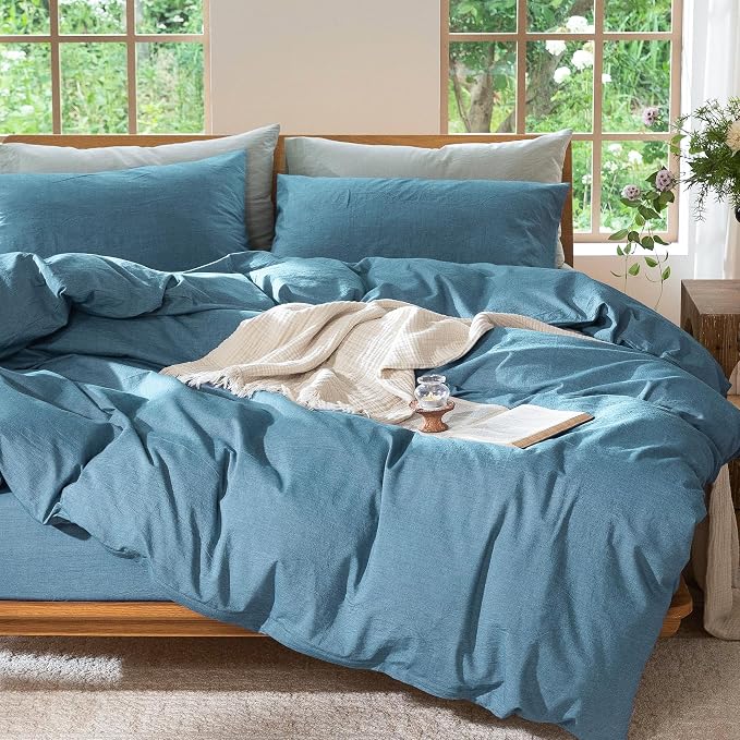 MooMee Bedding Duvet Cover Set 100% Washed Cotton Linen Like Textured - Image 9
