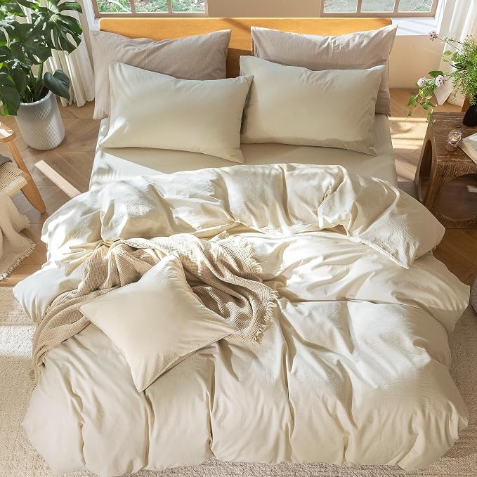 MooMee Bedding Duvet Cover Set 100% Washed Cotton Linen Like Textured - Image 5