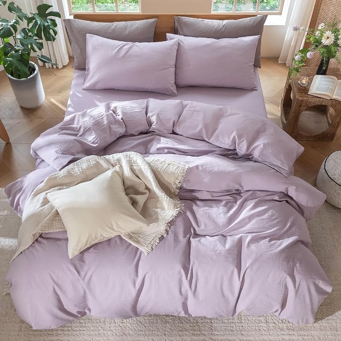 MooMee Bedding Duvet Cover Set 100% Washed Cotton Linen Like Textured - Image 5