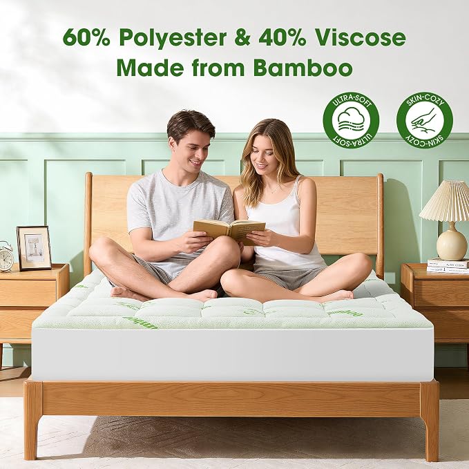 Mattress Pad Full Size, Cooling Pillow Top Mattress Topper, Ultra Soft Viscose - Image 3