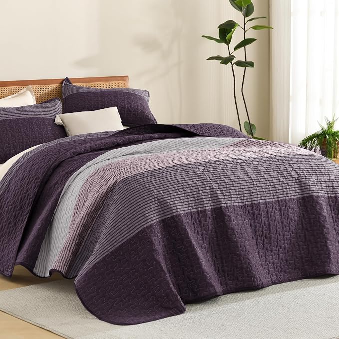 Litanika California King Quilt Set Purple and Grey by Litanika