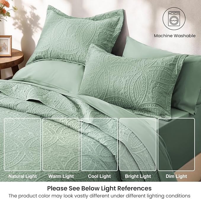 Love's cabin King Quilt Set Sage, Bed in a Bag King Size Bedding 7 Pieces - Image 6