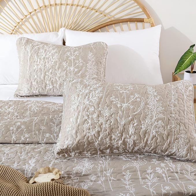 JANZAA Twin Quilt Oatmeal Quilt Bed Spread Boho Quilt - Image 3