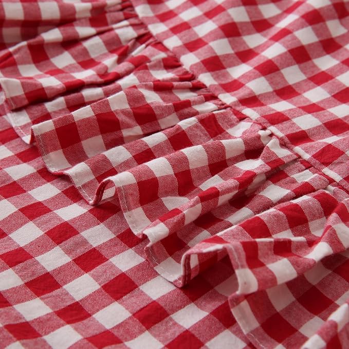 2 Pack Red/White Plaid Ruffled Throw Pillow Sham 20 x20 inches, Washed Cotton - Image 6