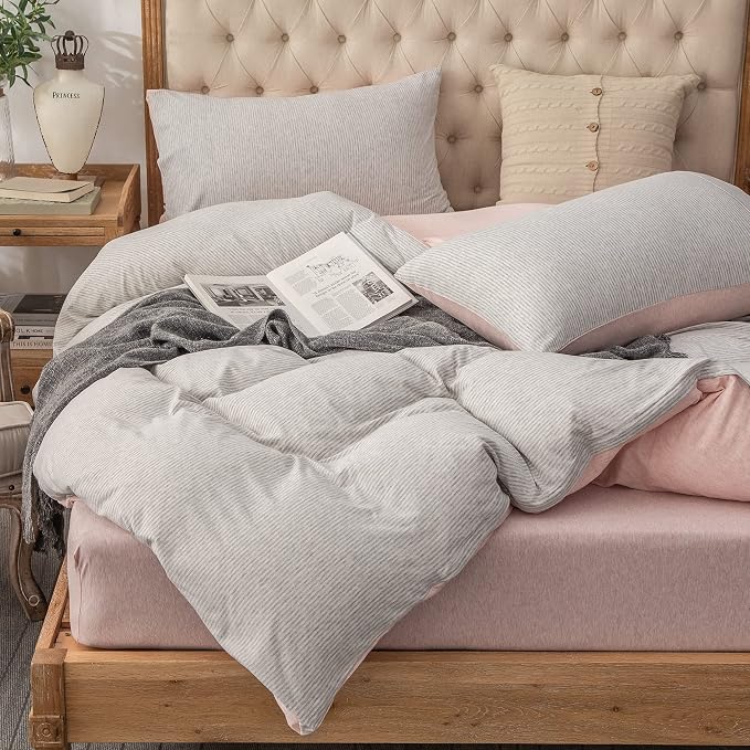 PURE ERA Jersey Knit Duvet Cover Set 100% T-Shirt Heather Cotton Super Soft - Image 3