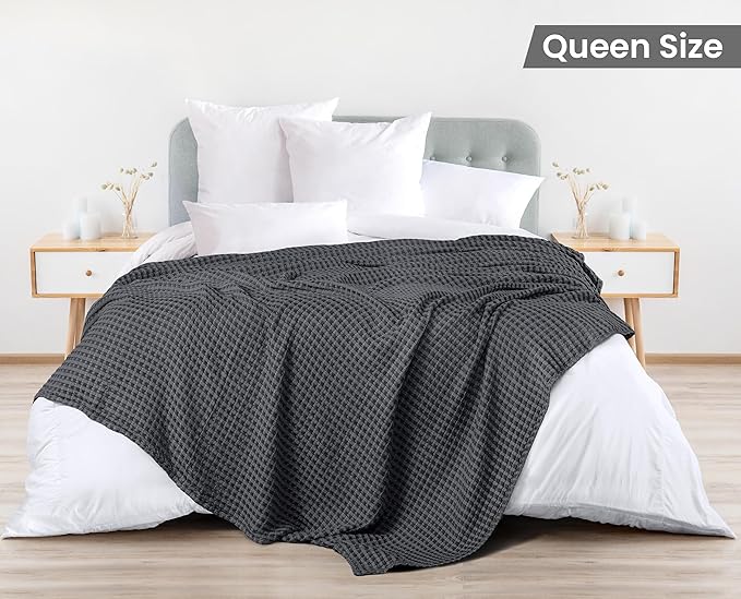 Utopia Bedding 100% Cotton Waffle Weave Blanket Queen Size - Image 2