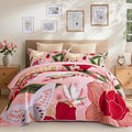Tyrot 3 Piece Pink Boho Floral King Size Quilt Sets Farmhouse Botanical by TyrotHomeDecor