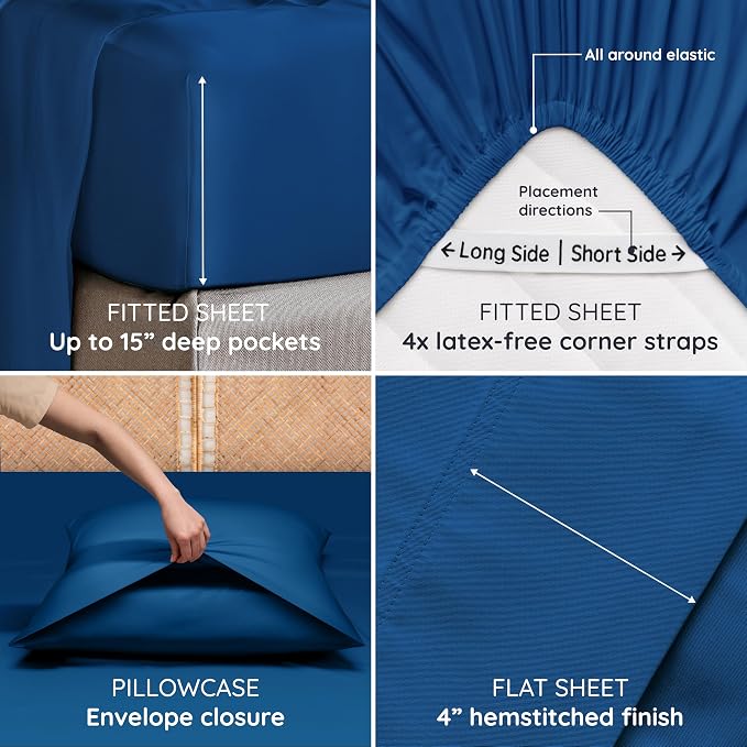 Bambaw 4 PCS - Full 100% Viscose Derived from Bamboo Cooling Sheet Set - Image 5