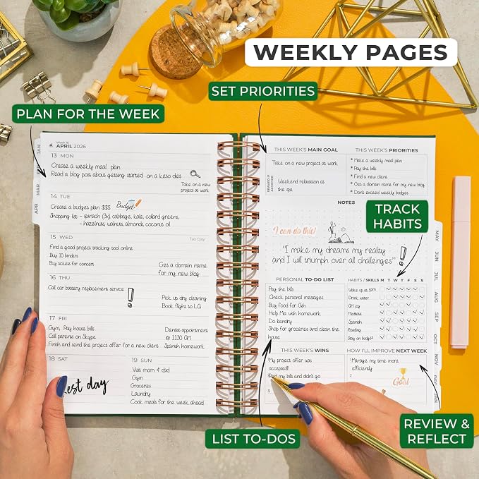 Clever Fox Dated Planner with Tabs 2026 – Weekly & Monthly Spiral Planner with - Image 3
