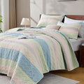 Andency King Size Quilt Set Blue Pink, 3 Pieces Summer Ultra Soft Lightweight by Andency
